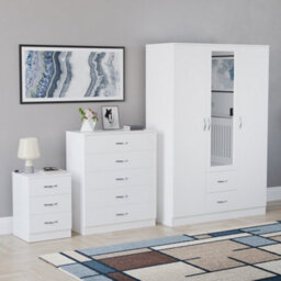 Lassic Vida Designs Riano 3 Piece Bedroom Set (3 Drawer Bedside Chest, 5 Drawer Chest, 3 Door 2 Drawer Mirrored Wardrobe), White - thumbnail 6