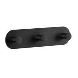 Smedbo Matt Black Stainless Steel Triple Towel Hook Rail (L)195mm (H)45mm Self Adhesive Wall Mounted Bathroom Robe Rack