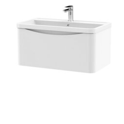 Balterley Dunwood Contemporary Bathroom Wall Hung 1 Drawer Vanity & Polymarble Basin, Satin White, 800mm - thumbnail 1