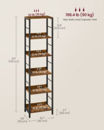 Vasagle 6-Tier Bookcase, Book Shelf, Bookshelf, 30 X 40 X 178 Cm, Shelving Unit, With Back Panels, Industrial, For Living Room - thumbnail 6