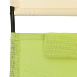 Berkfield Double Sun Lounger With Canopy Textilene Green And Cream - thumbnail 6