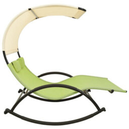 Berkfield Double Sun Lounger With Canopy Textilene Green And Cream - thumbnail 3