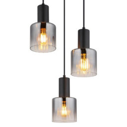 Luminosa Lighting Luminosa Jack Cluster Pendant Ceiling Light Matt Black Smoke Glass Shade 3X E27 - thumbnail 3