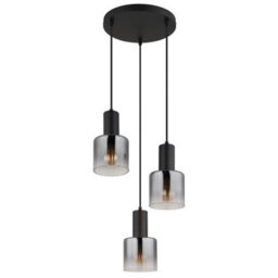 Luminosa Lighting Luminosa Jack Cluster Pendant Ceiling Light Matt Black Smoke Glass Shade 3X E27 - thumbnail 2