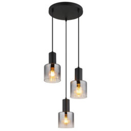 Luminosa Lighting Luminosa Jack Cluster Pendant Ceiling Light Matt Black Smoke Glass Shade 3X E27 - thumbnail 1