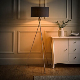 Valuelights Camden Brushed Chrome Tripod Floor Lamp With Charcoal Drum Shade And Bulb - thumbnail 3
