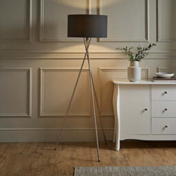 Valuelights Camden Brushed Chrome Tripod Floor Lamp With Charcoal Drum Shade And Bulb - thumbnail 2