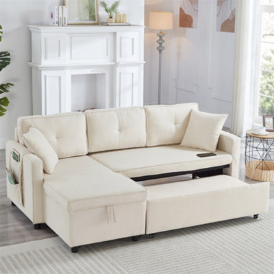Abrihome L-Shaped Pull Out Sleep Sofabed, Modern Reversible Sleeper Sectional Sofa, 3 In 1 Convertible Sofa Bed With Storage Chaise, Beige - image 1