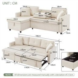 Abrihome L-Shaped Pull Out Sleep Sofabed, Modern Reversible Sleeper Sectional Sofa, 3 In 1 Convertible Sofa Bed With Storage Chaise, Beige - thumbnail 7