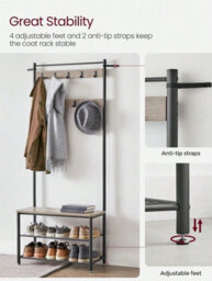Songmics Vasagle Coat Rack With Shoe Shelf, Entrance Cabinet With Bench, 3-In-1 Steel Frame, For Entryway, Hallway - thumbnail 5