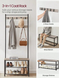 Songmics Vasagle Coat Rack With Shoe Shelf, Entrance Cabinet With Bench, 3-In-1 Steel Frame, For Entryway, Hallway - thumbnail 2