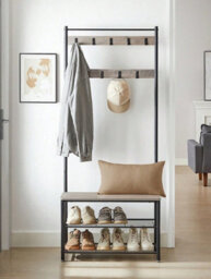 Songmics Vasagle Coat Rack With Shoe Shelf, Entrance Cabinet With Bench, 3-In-1 Steel Frame, For Entryway, Hallway