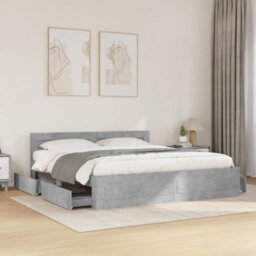 Berkfield Bed Frame With Headboard Without Mattress Concrete Grey 200X200 Cm
