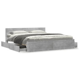 Berkfield Bed Frame With Headboard Without Mattress Concrete Grey 200X200 Cm - thumbnail 4