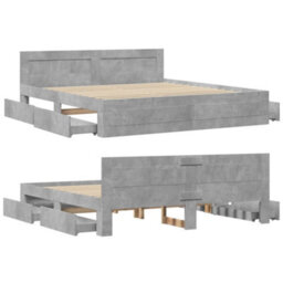 Berkfield Bed Frame With Headboard Without Mattress Concrete Grey 200X200 Cm - thumbnail 8