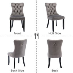 HomeTouch Set Of 6 Lux Grey Velvet Kitchen Dining Chairs With Pull Knocker Ring Back Home Office Bedroom Chairs - thumbnail 4