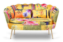 Gold Patchwork Fabric 2 + 1 Seat Sofa And Chair Set For Living Room & Office Daisy - thumbnail 5