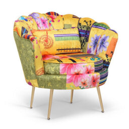 Gold Patchwork Fabric 2 + 1 Seat Sofa And Chair Set For Living Room & Office Daisy - thumbnail 4