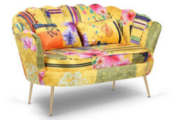 Gold Patchwork Fabric 2 + 1 Seat Sofa And Chair Set For Living Room & Office Daisy - thumbnail 2