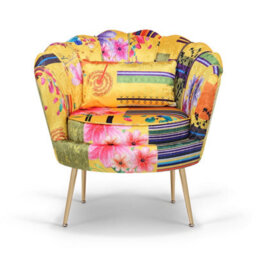 Gold Patchwork Fabric 2 + 1 Seat Sofa And Chair Set For Living Room & Office Daisy - thumbnail 3