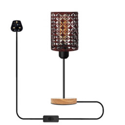 Modern Wooden Stand Bedside Table Lamp With Metal Cage , On Off Switch Rustic Red Lamp