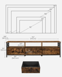 LEDREM Tv Stand Unit, Entertainment Center For Up To 80 Inch Tvs, 3 Fabric Drawers And 3 Open Shelves, 178 X 40 X50 Cm, For Living Room - thumbnail 3