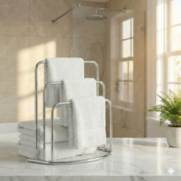 Billtix 3  Tier Freestanding Metal Towel Holder Bathroom, Drying Rail Storage Stand, In Chrome. - thumbnail 5