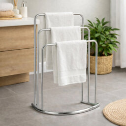 Billtix 3  Tier Freestanding Metal Towel Holder Bathroom, Drying Rail Storage Stand, In Chrome. - thumbnail 4