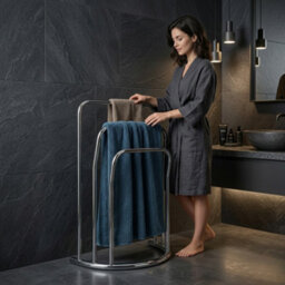 Billtix 3  Tier Freestanding Metal Towel Holder Bathroom, Drying Rail Storage Stand, In Chrome. - thumbnail 9