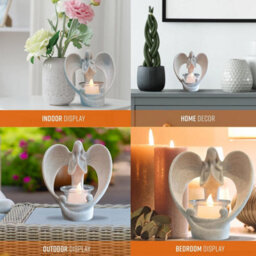 Globrite Guardian Angel Candle Holders, White Resin - Elegant Tea Light Christmas Decorations With Angel Wings Table Centrepiece - thumbnail 7