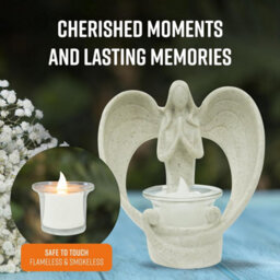 Globrite Guardian Angel Candle Holders, White Resin - Elegant Tea Light Christmas Decorations With Angel Wings Table Centrepiece - thumbnail 4