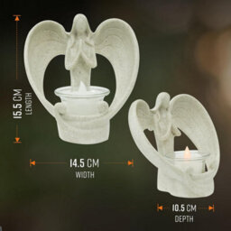 Globrite Guardian Angel Candle Holders, White Resin - Elegant Tea Light Christmas Decorations With Angel Wings Table Centrepiece - thumbnail 2