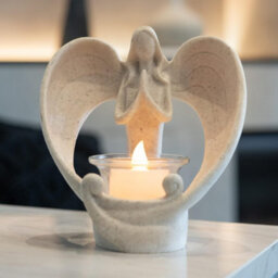 Globrite Guardian Angel Candle Holders, White Resin - Elegant Tea Light Christmas Decorations With Angel Wings Table Centrepiece