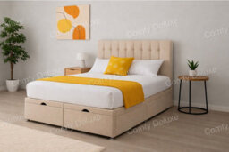 Comfy Deluxe 4Ft Small Coffee Plush Florence Ottoman Lift Open Storage Bed Set Headboard With Mattress