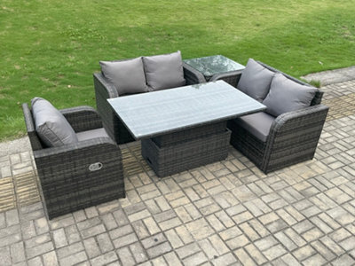Fimous Rattan Furniture Garden Dining Set Outdoor Height Adjustable Rising Lifting Table Love Sofa Chair With Side Table - image 1