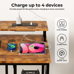 Levede Gaming Desk Computer Table With Monitor Shelf Power Outlets Rgb Light - thumbnail 9