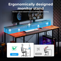 Levede Gaming Desk Computer Table With Monitor Shelf Power Outlets Rgb Light - thumbnail 6