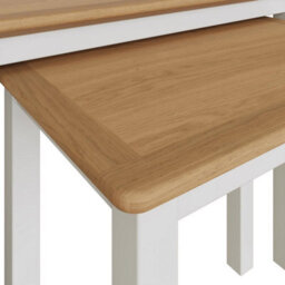 Fwstyle Oak Nest Of 2 Cream Linen Tables Ready Assembled - thumbnail 3