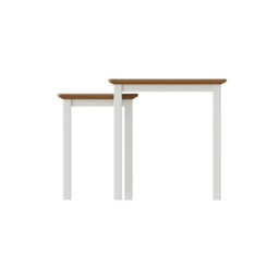 Fwstyle Oak Nest Of 2 Cream Linen Tables Ready Assembled - thumbnail 2