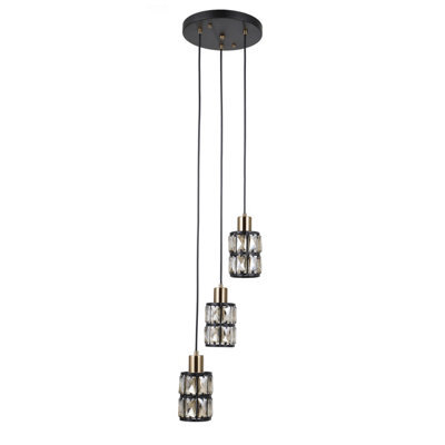 Luminosa Lighting Luminosa Menfi Cluster Pendant Ceiling Light Black, Brass 3Xe27