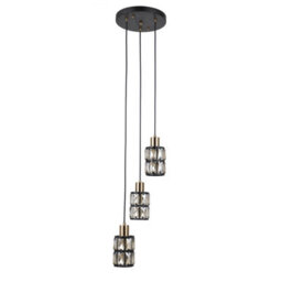 Luminosa Lighting Luminosa Menfi Cluster Pendant Ceiling Light Black, Brass 3Xe27