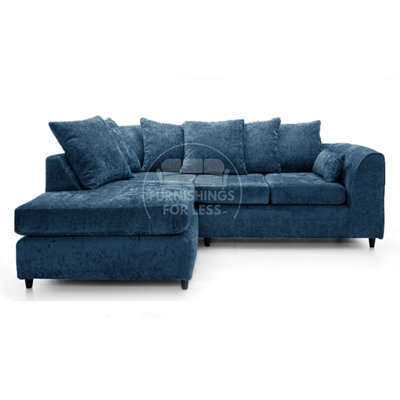 Furnishings For Less UK Monaco Chenille Fabric 3 To 4 Seater L Shaped Corner Sofa  Blue Left Hand Facing