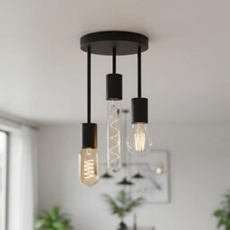Industrial 3-Way Black Metal Pendant Lamp With E27 Base And Adjustable Cords For Living Room Bedroom Or Restaurant - thumbnail 2