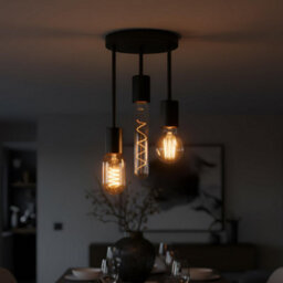 Industrial 3-Way Black Metal Pendant Lamp With E27 Base And Adjustable Cords For Living Room Bedroom Or Restaurant - thumbnail 3