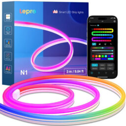 Lepro N1 Ai Smart Neon Light 3M Rgb+Ic, App & Voice Control, Works With Alexa, Google Home, Music Sync, Plug In, Ip65 Rope Light