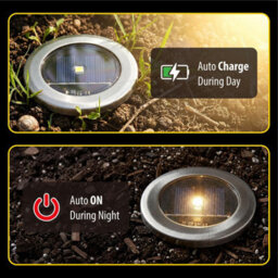 Taylor & Brown 4 Pack Solar Powered Decking Lights Outdoor Garden Stainless Steel Ground Lights Lamp White Deck Pathway Lighting - thumbnail 5