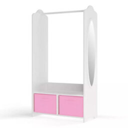 Urbn-Living Urbnliving 120Cm Height Kids White Wooden Hanging Clothes Rail Light Pink Wardrobe Storage Shelves With Mirror - thumbnail 3