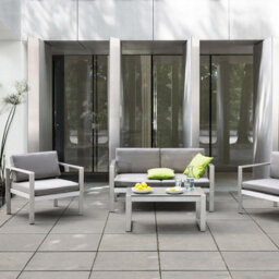 Beliani Outdoor Coffee Table Light Grey Aluminium 90 X 50 Cm - Compact Weather-Ready Design - thumbnail 2