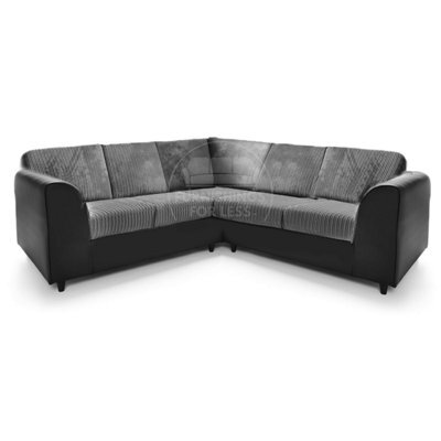 Furnishings For Less UK Ferguson Black And Grey 5 Seater Fabric Corner Sofa L Shaped Jumbo Cord - Full Back - image 1