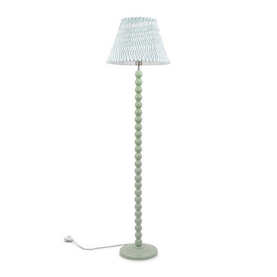 Valuelights Bobbles Sage Green Bobbin Floor Lamp With Green Arrow Pleated Shade - Led Bulb Included - image 1